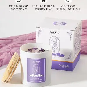 🕯️ Lavender Scented Candle with Crystals (7 oz)